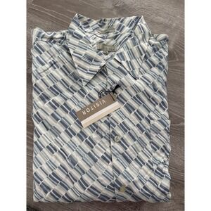 VISITOR Mens 3X Geometric‎ Print Short Sleeve Button Up Shirt Silk/Lyocell Blend